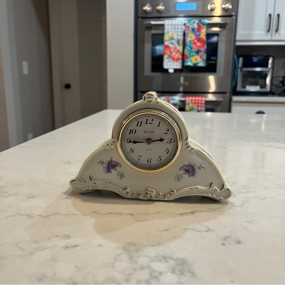 Bulova bone china mantel clock.